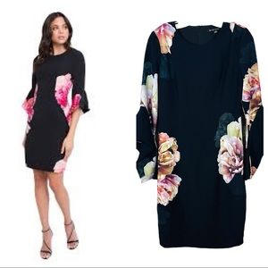 Black Halo Lorie Black Floral Sheath Dress.